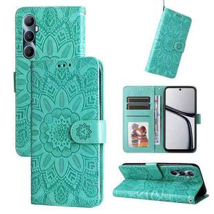 For Realme C65 4G Embossed Sunflower Leather Phone Case(Green)