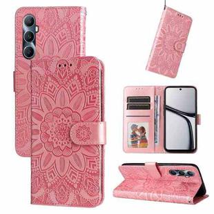 For Realme C65 4G Embossed Sunflower Leather Phone Case(Rose Gold)