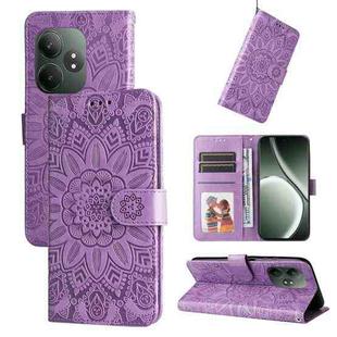 For Realme GT 6 / GT Neo6 SE Embossed Sunflower Leather Phone Case(Purple)