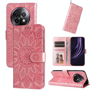 For Realme 13+ Embossed Sunflower Leather Phone Case(Rose Gold)