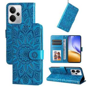 For Realme 14 Global Embossed Sunflower Leather Phone Case(Blue)