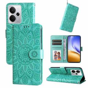 For Realme 14 Global Embossed Sunflower Leather Phone Case(Green)