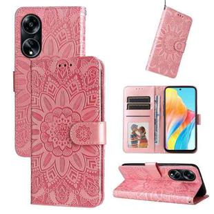 For OPPO A1 5G Embossed Sunflower Leather Phone Case(Rose Gold)