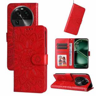 For OPPO Find X6 Embossed Sunflower Leather Phone Case(Red)