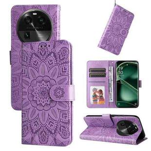 For OPPO Find X6 Embossed Sunflower Leather Phone Case(Purple)