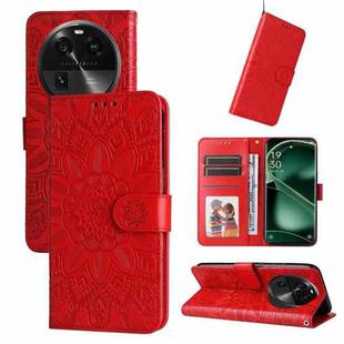 For OPPO Find X6 Pro Embossed Sunflower Leather Phone Case(Red)
