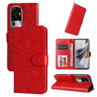 For OPPO Reno10 Embossed Sunflower Leather Phone Case(Red)