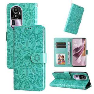 For OPPO Reno10 Pro+ Embossed Sunflower Leather Phone Case(Green)