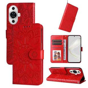 For Huawei nova 11 Embossed Sunflower Leather Phone Case(Red)