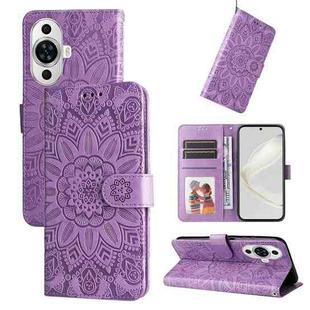 For Huawei nova 11 Embossed Sunflower Leather Phone Case(Purple)