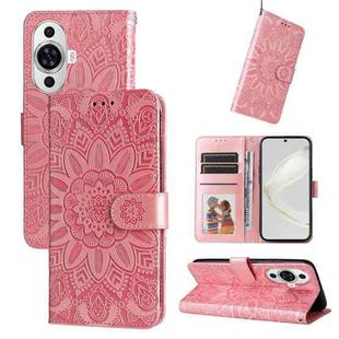 For Huawei nova 11 Embossed Sunflower Leather Phone Case(Rose Gold)