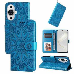 For Huawei nova 11 Pro Embossed Sunflower Leather Phone Case(Blue)