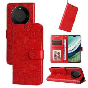 For Huawei Mate 60 Pro Embossed Sunflower Leather Phone Case(Red)