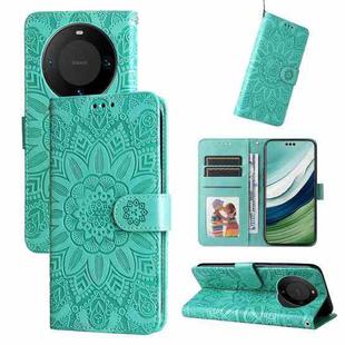 For Huawei Mate 60 Pro Embossed Sunflower Leather Phone Case(Green)