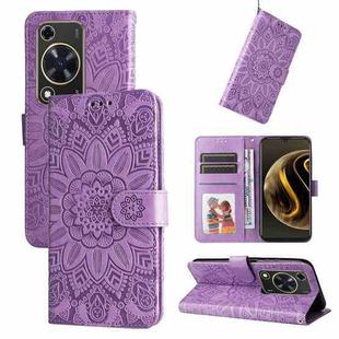 For Huawei Enjoy 70 Embossed Sunflower Leather Phone Case(Purple)
