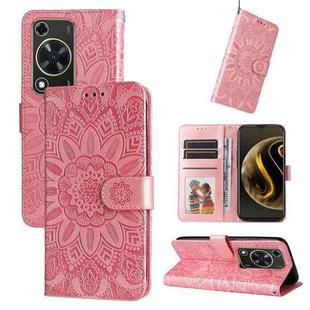 For Huawei Enjoy 70 Embossed Sunflower Leather Phone Case(Rose Gold)