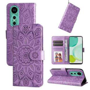 For Huawei nova 12 Embossed Sunflower Leather Phone Case(Purple)