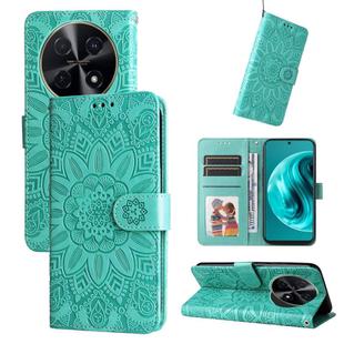 For Huawei Enjoy 70 Pro Embossed Sunflower Leather Phone Case(Green)
