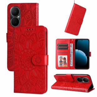 For Huawei Enjoy 80 Embossed Sunflower Leather Phone Case(Red)
