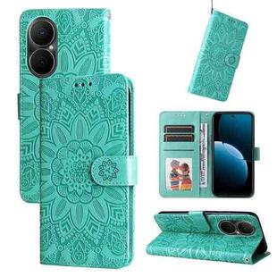 For Huawei Enjoy 80 Embossed Sunflower Leather Phone Case(Green)