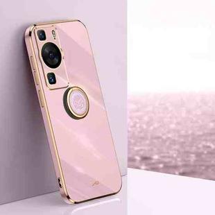 For Huawei P60 XINLI Straight Edge 6D Electroplate TPU Phone Case with Ring Holder(Cherry Purple)