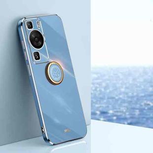 For Huawei P60 XINLI Straight Edge 6D Electroplate TPU Phone Case with Ring Holder(Celestial Blue)