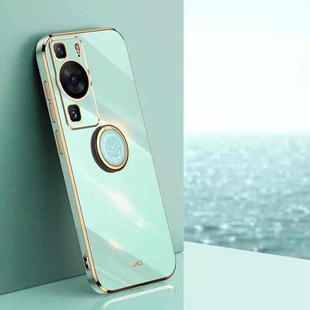 For Huawei P60 XINLI Straight Edge 6D Electroplate TPU Phone Case with Ring Holder(Mint Green)