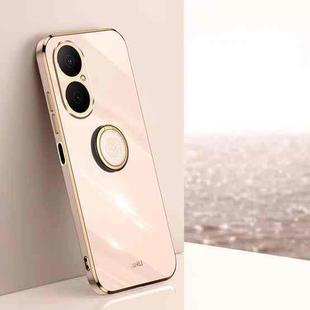 For Huawei Enjoy 80 XINLI Straight Edge 6D Electroplate TPU Phone Case with Ring Holder(Pink)
