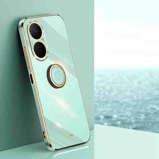 For Huawei Enjoy 80 XINLI Straight Edge 6D Electroplate TPU Phone Case with Ring Holder(Mint Green)