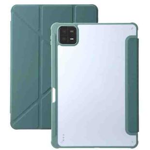 For Xiaomi Pad 6 Pro Clear Acrylic Deformation Leather Tablet Case(Deep Green)