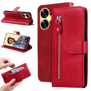 For Realme C55 Fashion Calf Texture Zipper Leather Phone Case(Red)