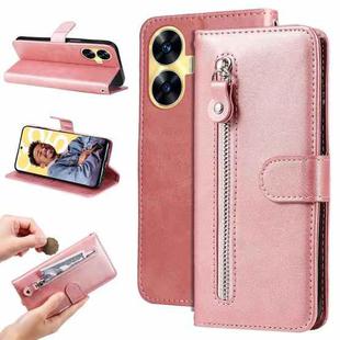 For Realme C55 Fashion Calf Texture Zipper Leather Phone Case(Rose Gold)