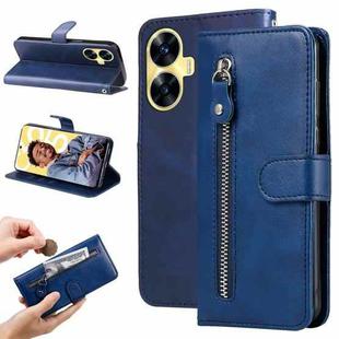 For Realme C55 Fashion Calf Texture Zipper Leather Phone Case(Blue)