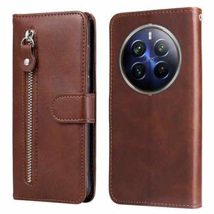 For Realme 12 Pro+ Fashion Calf Texture Zipper Leather Phone Case(Brown)