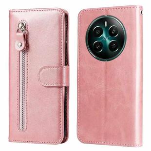 For Realme 12+ Fashion Calf Texture Zipper Leather Phone Case(Rose Gold)