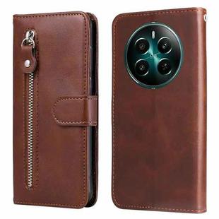 For Realme 12+ Fashion Calf Texture Zipper Leather Phone Case(Brown)