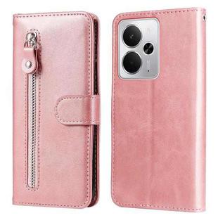 For Realme 14 Global Fashion Calf Texture Zipper Leather Phone Case(Rose Gold)