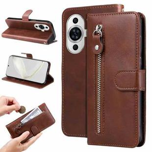 For Huawei nova 11 Calf Texture Zipper Leather Phone Case(Brown)