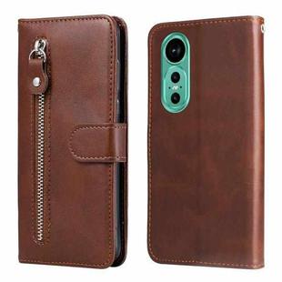 For Huawei nova 12 Calf Texture Zipper Leather Phone Case(Brown)