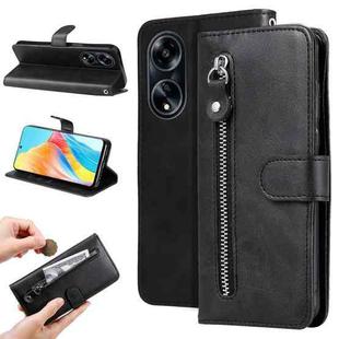 For OPPO A1 5G Calf Texture Zipper Leather Phone Case(Black)