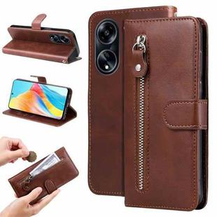 For OPPO A1 5G Calf Texture Zipper Leather Phone Case(Brown)