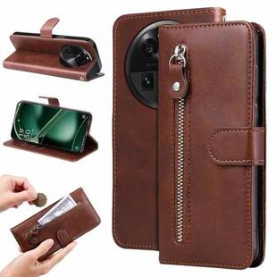 For OPPO Find X6 Calf Texture Zipper Leather Phone Case(Brown)