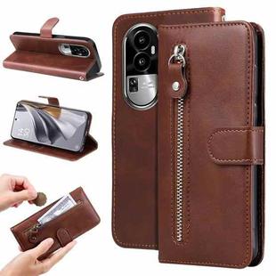 For OPPO Reno10 Fashion Calf Texture Zipper Leather Phone Case(Brown)