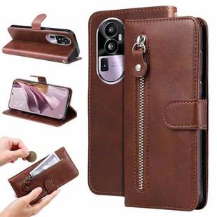 For OPPO Reno10 Pro+ Fashion Calf Texture Zipper Leather Phone Case(Brown)