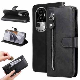 For OPPO Reno10 5G / Reno10 Pro 5G Global Fashion Calf Texture Zipper Leather Phone Case(Black)