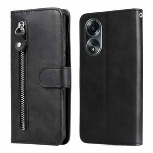 For OPPO A58 4G Fashion Calf Texture Zipper Leather Phone Case(Black)
