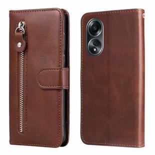 For OPPO A58 4G Fashion Calf Texture Zipper Leather Phone Case(Brown)