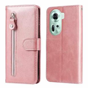 For OPPO Reno11 5G Global Fashion Calf Texture Zipper Leather Phone Case(Rose Gold)