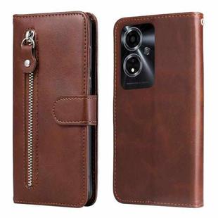 For OPPO A59 5G / A2m Fashion Calf Texture Zipper Leather Phone Case(Brown)