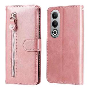 For OPPO K12 Fashion Calf Texture Zipper Leather Phone Case(Rose Gold)